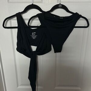 437 Black Tie Front Bikini Set